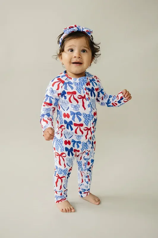 Bamboo Zip Romper | Red-White & Bows