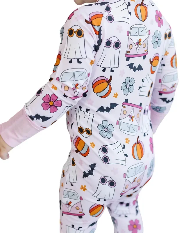 Bamboo Zip Romper | Retro Ghost