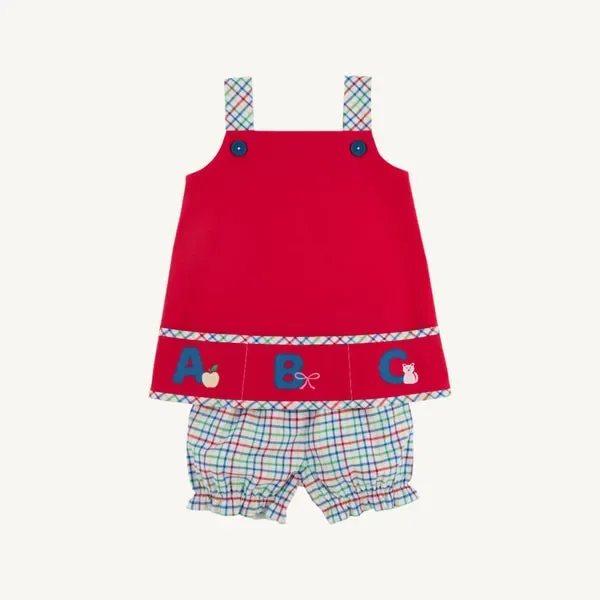 Beaufort Bonnet Jillian Jumper Set in Richmond Red with Kindness Wins Windowpane & ABC Applique