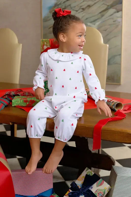 Beaufort Bonnet Long Sleeve Ramona Ruffle Romper in Thomas Point Tree Farm