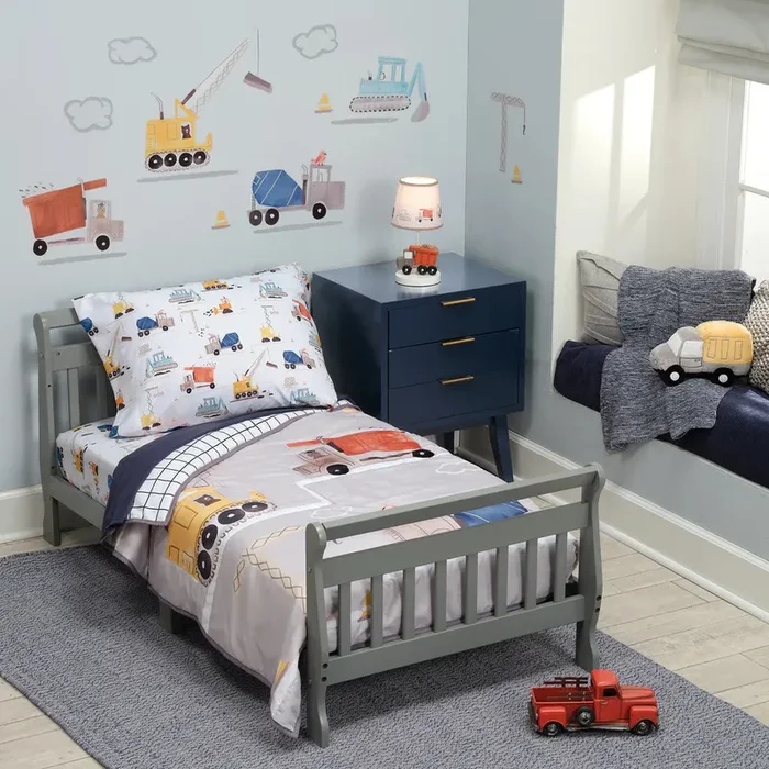 Bedtime Originals Construction Zone 4-Piece Gray/Navy/White Toddler Bedding Set