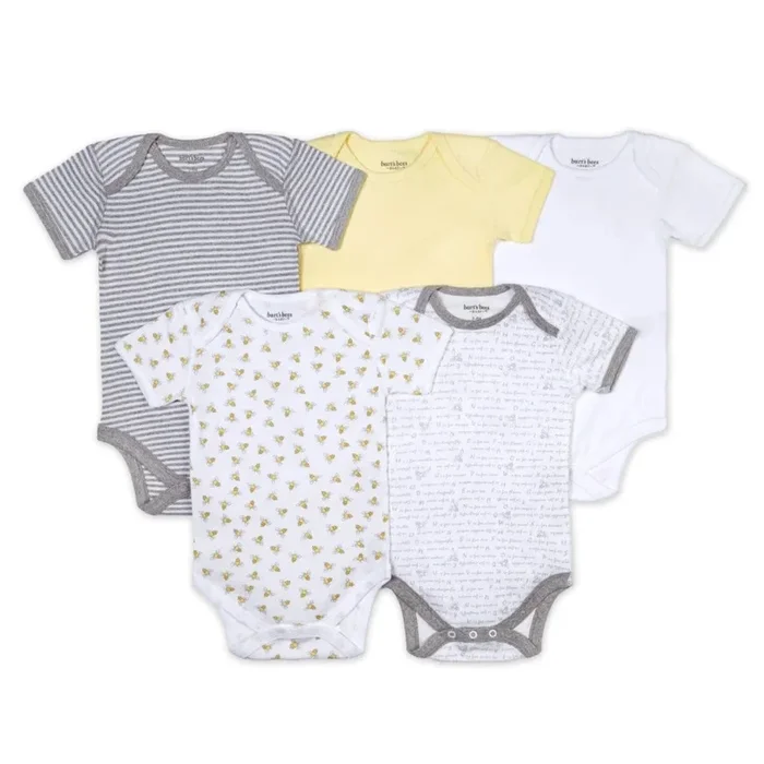 Bee Essentials Organic Short Sleeve Bodysuit – Set of 5 Sunshine
