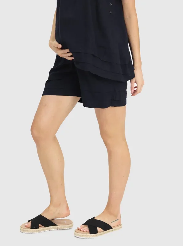 Black Maternity Linen Summer Shorts