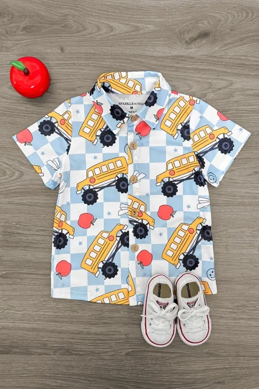 Blue Checkered School Button Down Top