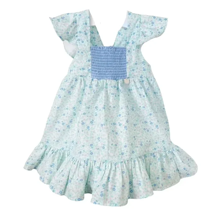 Blue Floral Smocked Dress