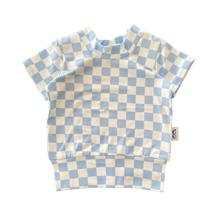 Blue Retro Checkered Summer Lounge Top