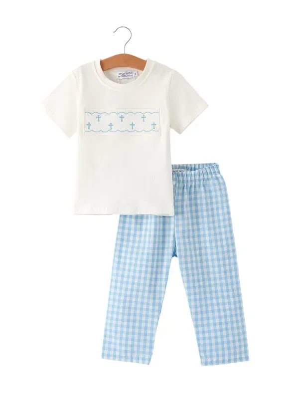 Blue Smocked Church Christ Bishop Christening Toddler Boys’set