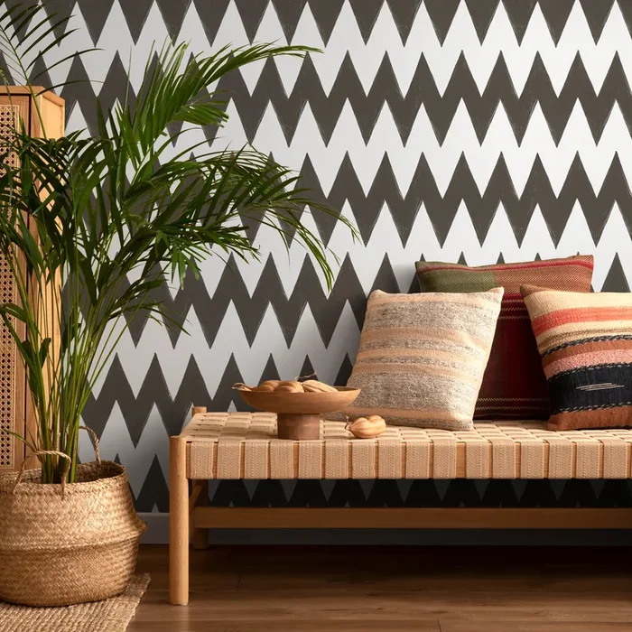 Boho Wallpaper With A Hand-drawn Chevron Style In Brown – C951