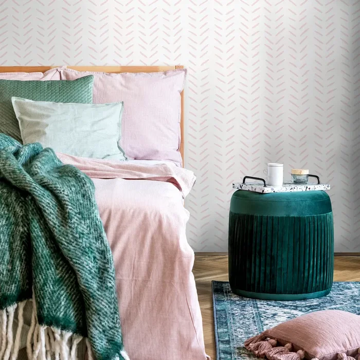 Boho Wallpaper With A Hand-drawn Herringbone In Soft Pink – Zaci