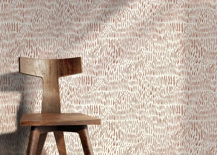 Boho Wallpaper With Abstract Wheat Stalks In Terracotta – D291