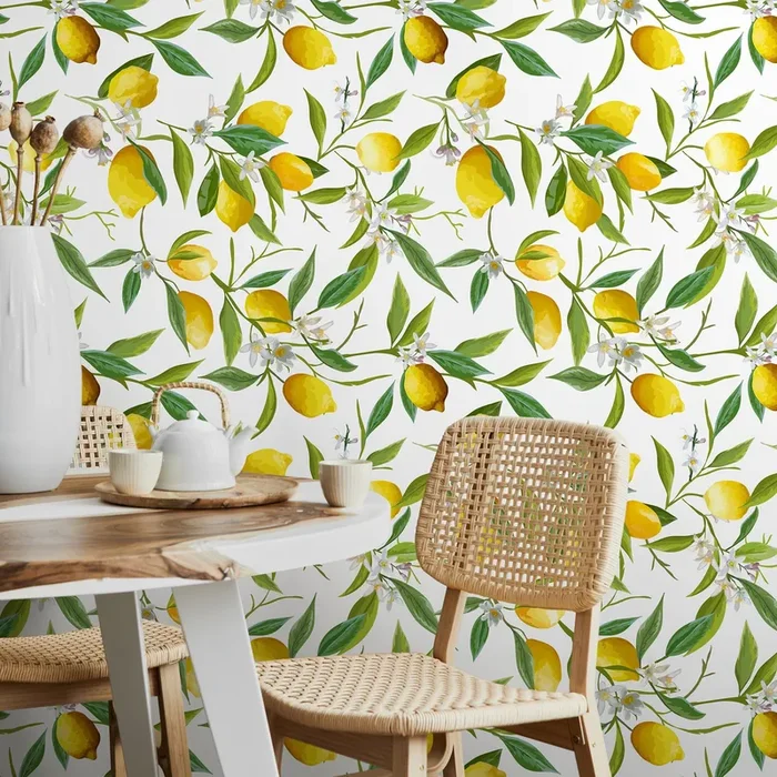 Botanical Wallpaper With A Fresh Lemon Tree Motif In Yellow And Green – A146