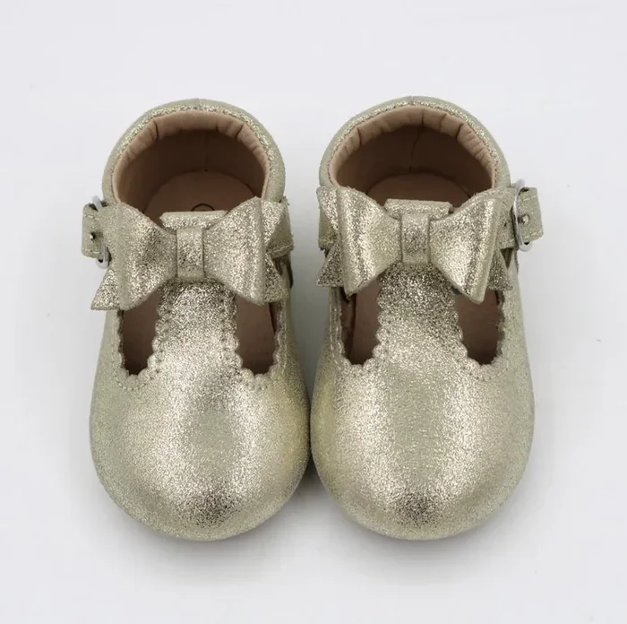 Bow T-straps – Gold Shimmer