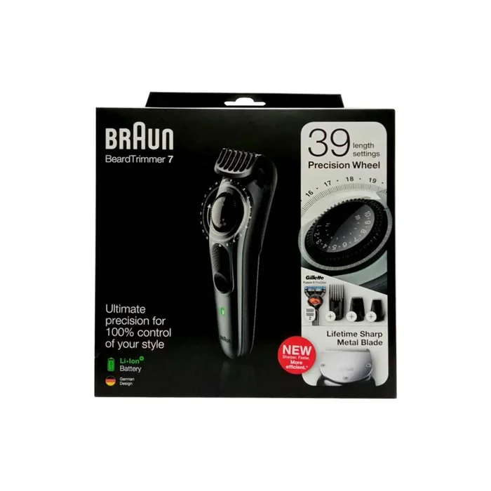 Braun Beard Trimmer 7, Black/Grey With Precision Dial and Gillette Razor, BT7220
