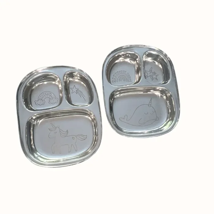 Busy Benny Unicorn & Rainbow Stainless Steel Divided Plates Set (Two)