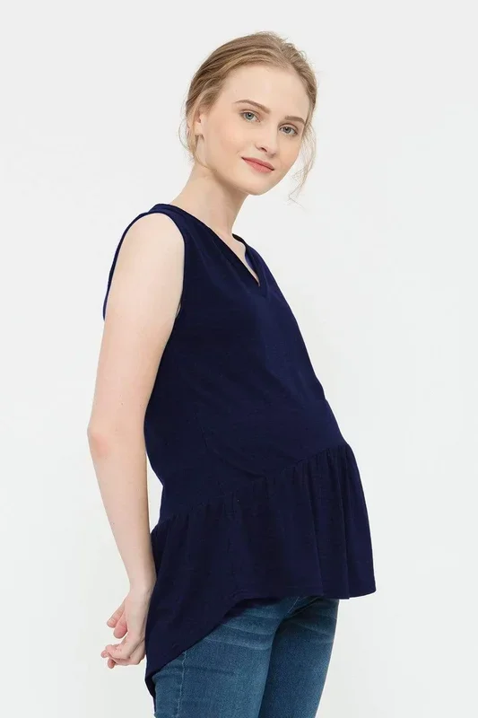Caly Ruffled Hem Nursing Top Navy