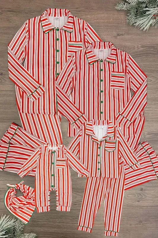Candy Cane Stripe Family Pajamas – AND PET BANDANA!