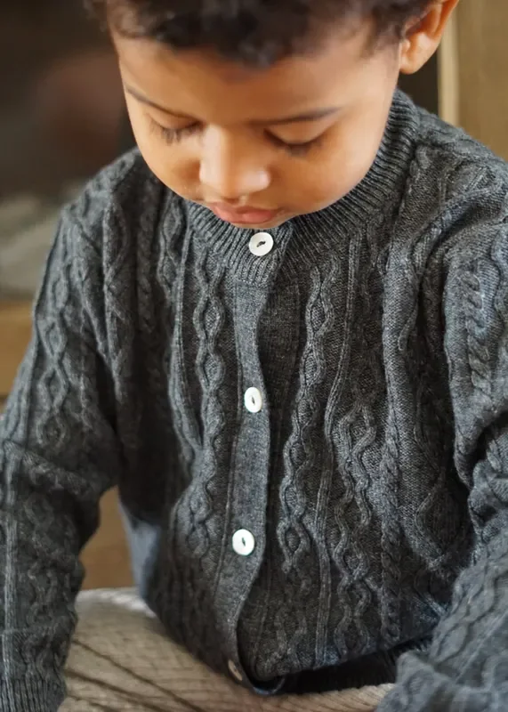 Cashmere & Merino Wool Cable Knit Cardigan | Dark Gray Melange