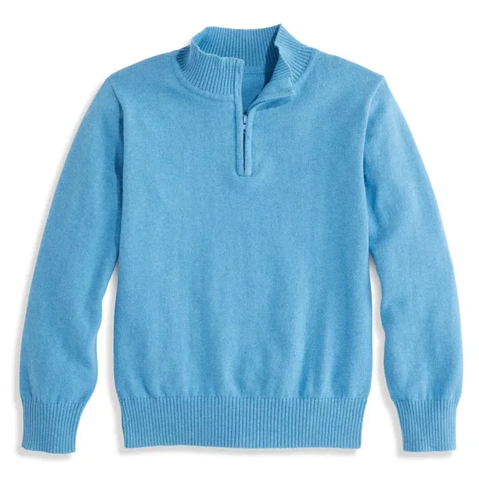Cashmere Blend Half Zip Pullover – Blue