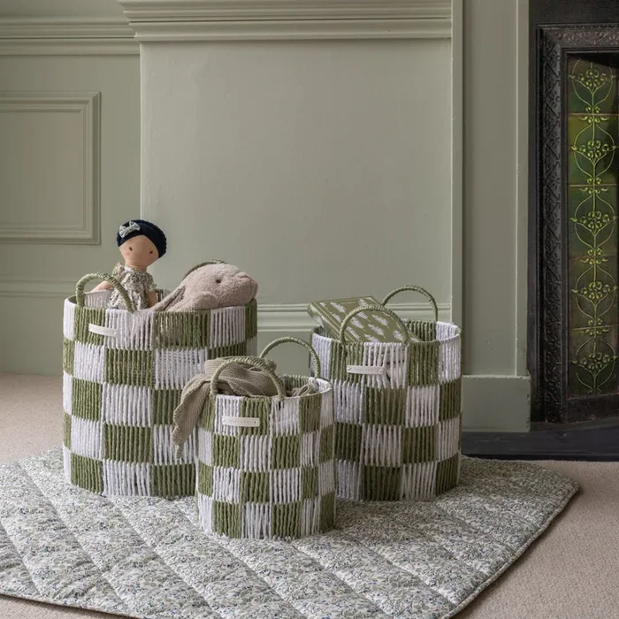 Checkerboard Storage Basket Set of 3 – Sage