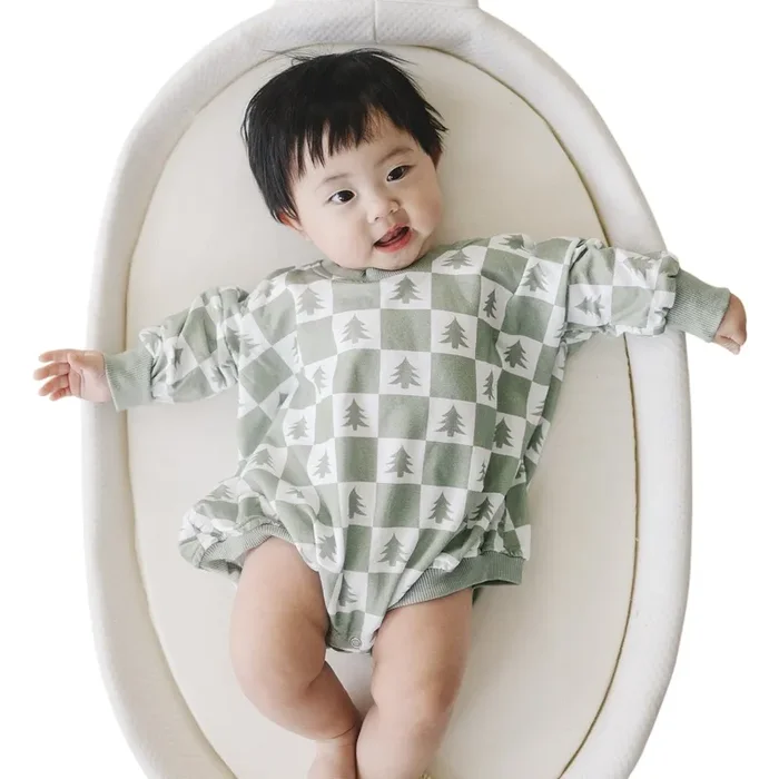 Checkered Christmas Tree Bamboo Bubble Romper