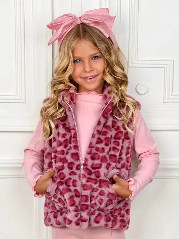 Chic & Wild Pink Leopard Faux Fur Vest