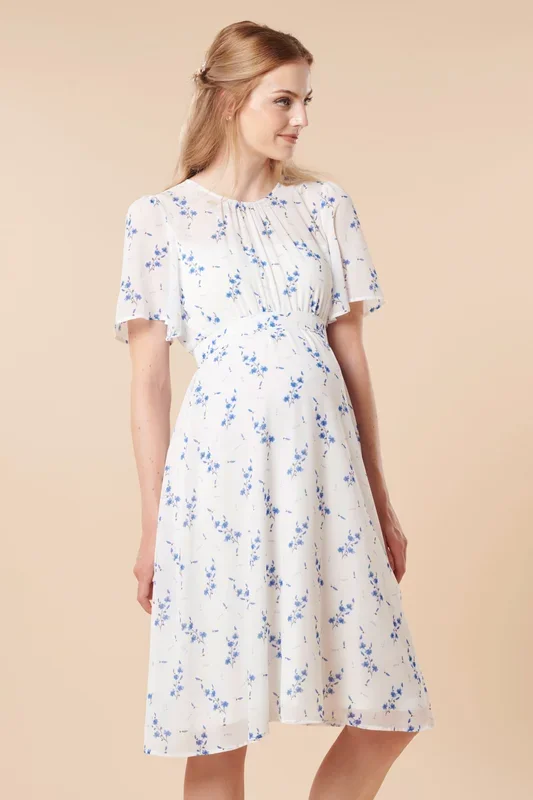 Chiffon maternity dress with flutter sleeves and floral print