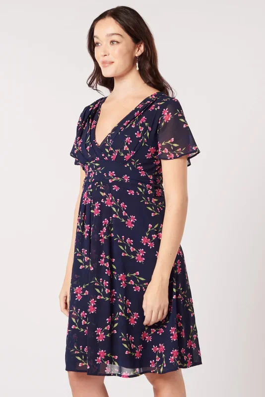 Chiffon Umstands- und Stillkleid mit Blumen Print