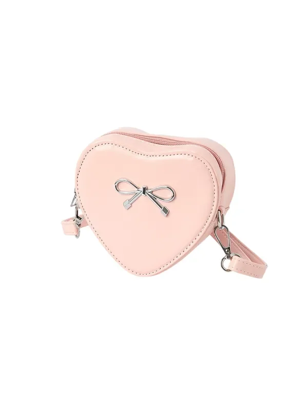 Christmas And Valentine’s Sweet Heart-shaped Crossbody Girls Bag With Bow