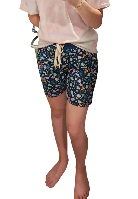 Clawed Meownet Floral Cats Adult Bamboo Pajama Shorts