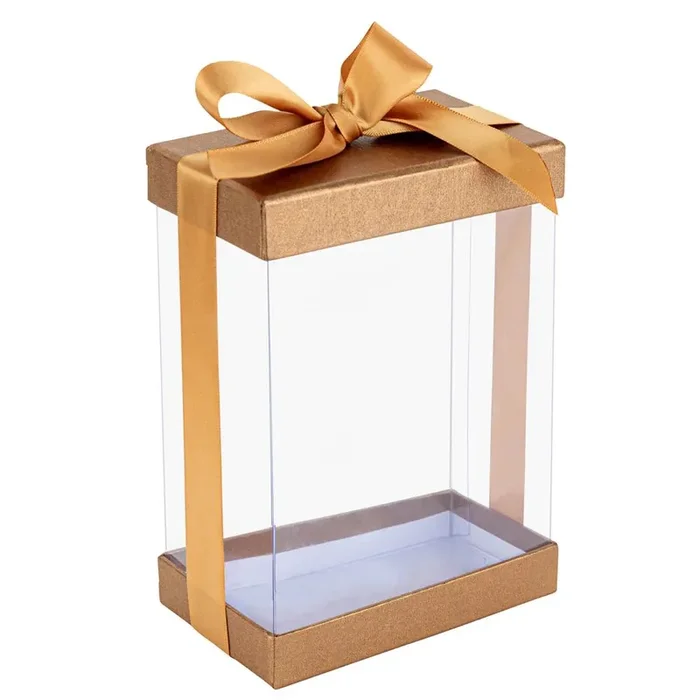 Clear Gold 7x5x3 ” Gift Boxes 6 Pack Bakery Boxes With Base Lid & Ribbon