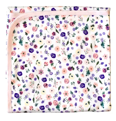 Clementine Purple Floral Blanket