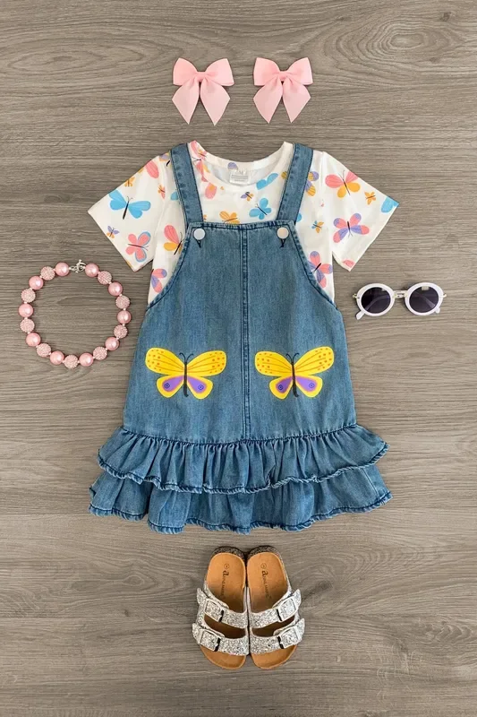 Colorful Butterfly Overall Dress Set
