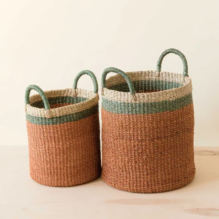 Coral Baskets With Handle, Set Of 2 – Woven Baskets | Likhâ