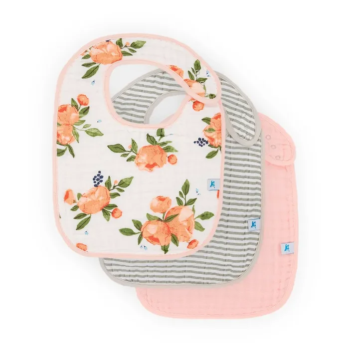 Cotton Muslin Classic Bib 3 Pack – Watercolor Roses