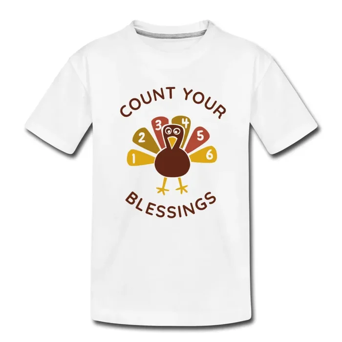 Count Your Blessings Organic Thanksgiving Toddler T-Shirt | White