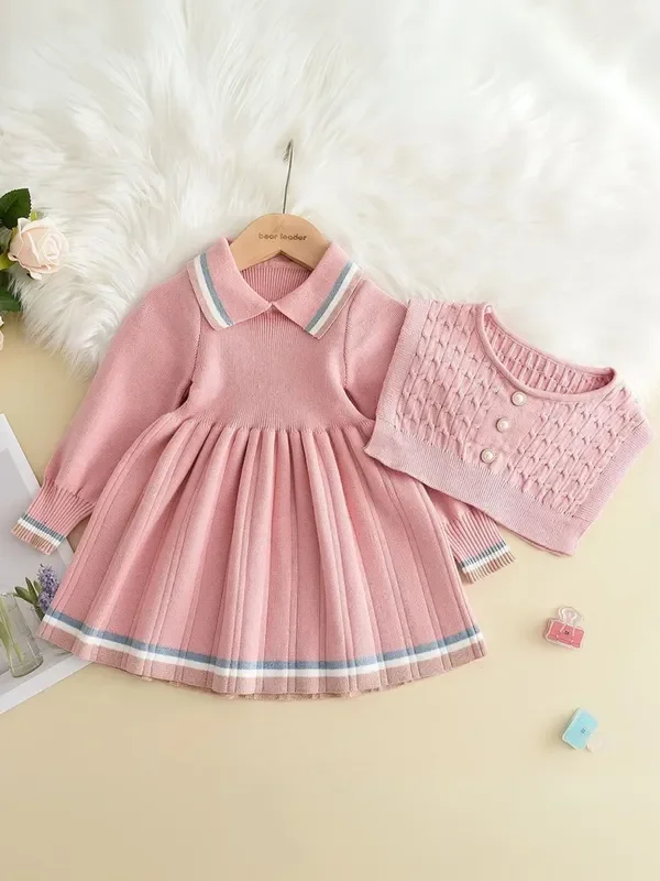 Cozy Charm Collared Knit Dress Set