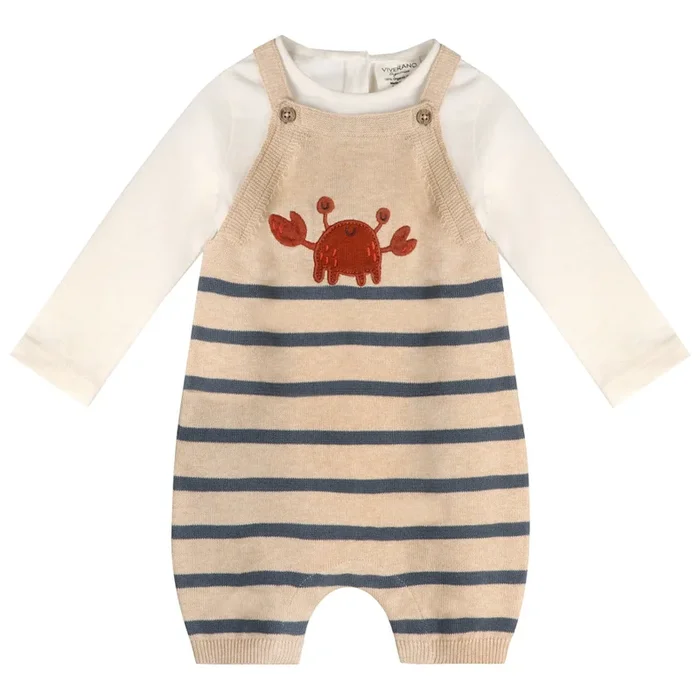 Crab Embroidered Knit Baby Romper & Bodysuit Set