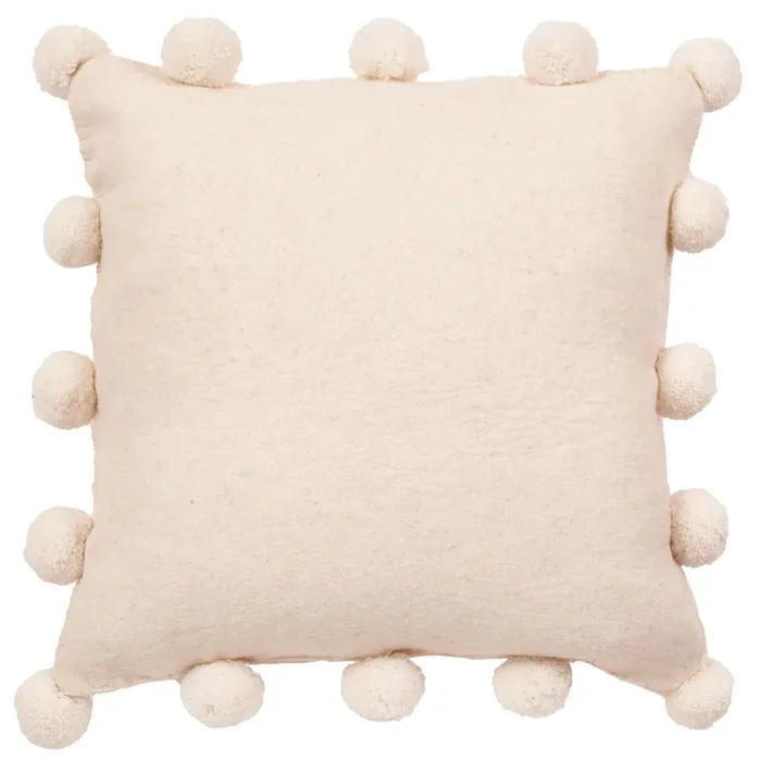 Cream Pom Poms Cream – Hand Felted Wool Pillow – 20 “