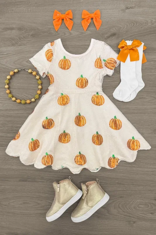Cream Sequin Pumpkin Dress