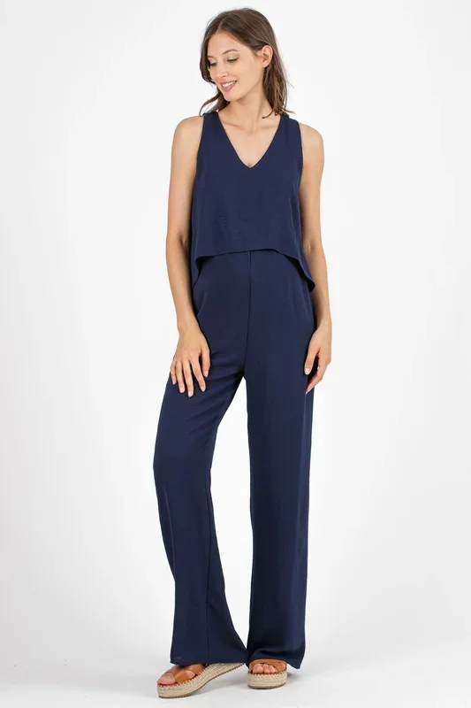 Crepe maternity and nursing jumpsuit