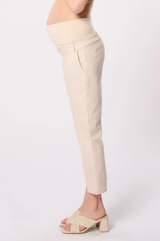 Cropped Super Stretch Maternity Trousers, Beige