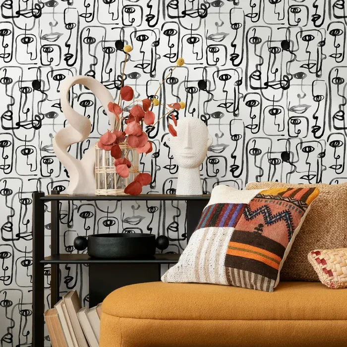 Cubism Wallpaper Inspired By Picasso Faces In Black And Gray – B651