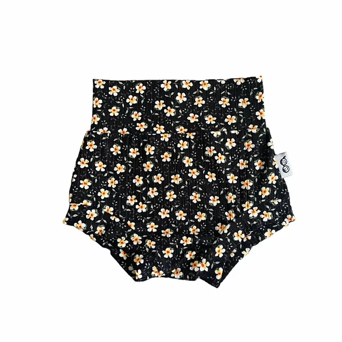 Dainty Floral Black Ribbed Bummies