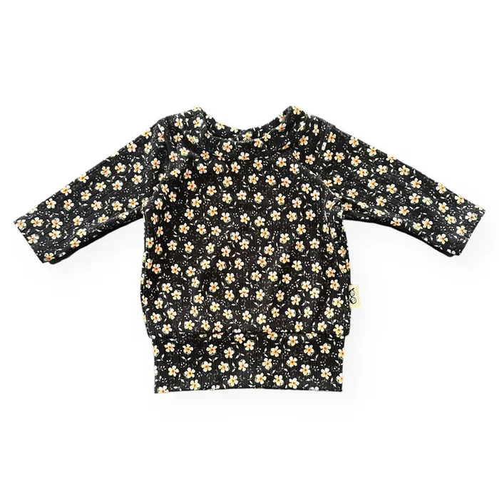 Dainty Floral Black Ribbed Lounge Top