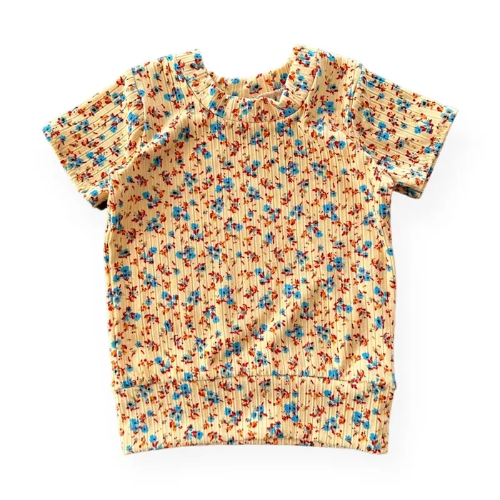 Dainty Floral On Yellow Ribbed Summer Lounge Top