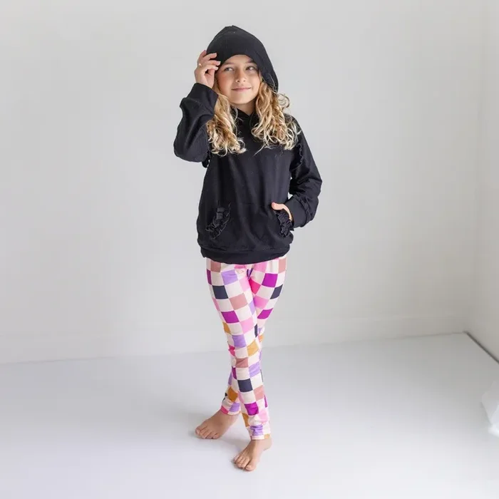 Dark Gray Check Hoodie Set