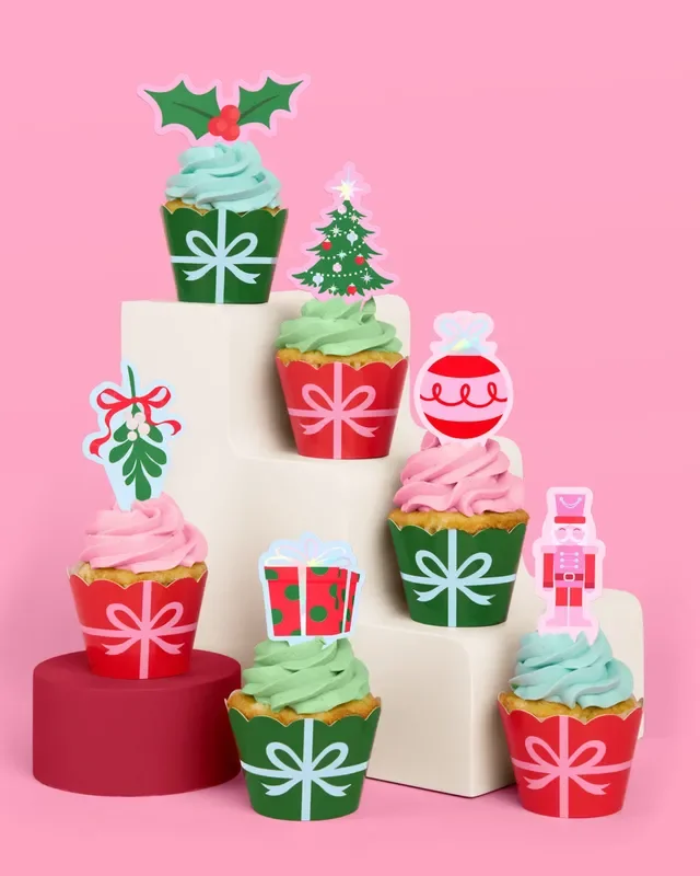 Deck The Cupcakes Set – 24 Sets Of Liners + Toppers