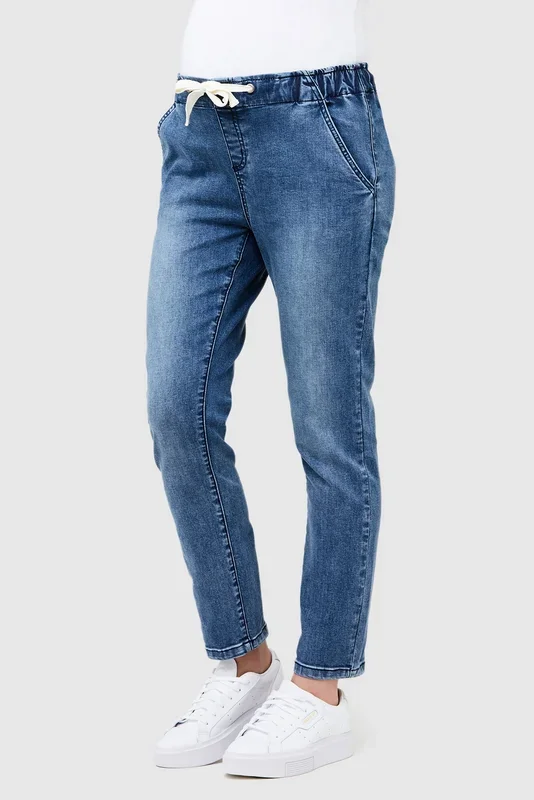 Denim maternity joggers with drawstring, medium wash