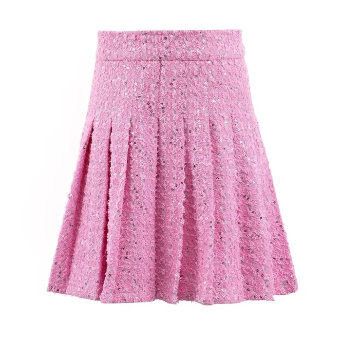 Denim Sparkle Pleated Skirt | Pink