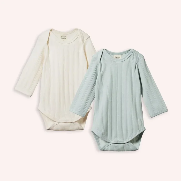 Derby Long Sleeve Bodysuit 2 pack – Natural/Sea